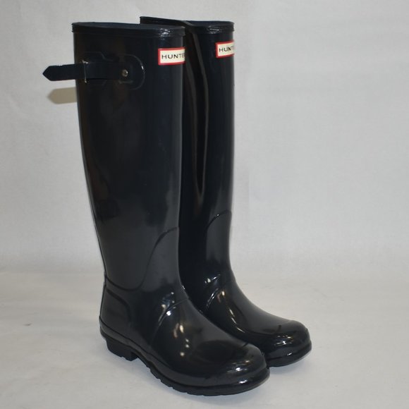 $225 Hunter Original Tall Gloss Waterproof Rain Boot Snow DARK SLATE 8 (G5) - Picture 2 of 12